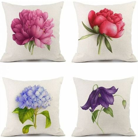 FLITI Kissenbezüge aus Leinen, 45 x 45 cm, Outdoor-Kissenbezüge mit Blumenmuster, für Schlafzimmer, Wohnzimmer, Sofa, Balkon, Garten, 4 Stück (1/4)