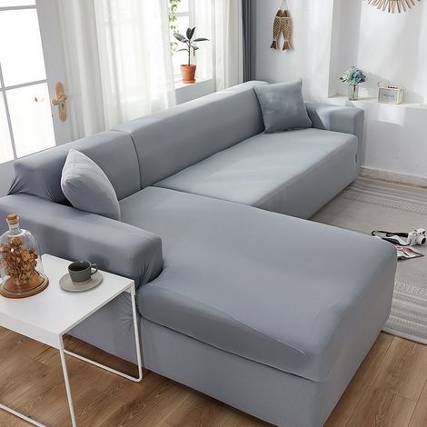 Einfacher elastischer Kissenbezug für Dreisitzer-Sofa, rutschfester Stoff, hellgraue Farbe, Einheitsgröße (90-140 cm). (1/5)