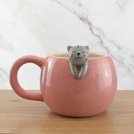 Tazza rosa in ceramica con gattino 3D - WINKEE - Gattino 3D - Ceramica - Rosa - Per bambini - Lavabile in lavastoviglie (1/2)