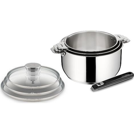 série 3 casseroles 16/18/20 cm inox - salvapazio+ + 3 couvercles + poignée - lagostina