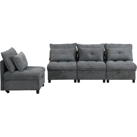 Canapé modulaire 4 places avec rangement intégré sous chaque coussin, revêtement en chenille, fonction lit, conçu pour un salon polyvalent (1/5)