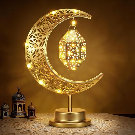 Lampe de lune, lampe de table dorée à piles, lampe de table en croissant, table de chevet, table de salon, décoration de la maison (1/5)