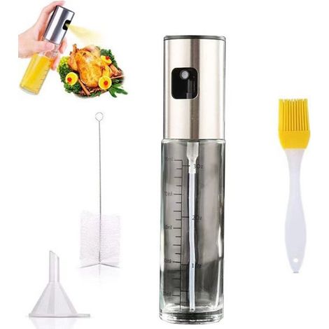 Flacone spray in vetro per cucinare, flacone spray per olio, a prova di perdite, con chiusura a pressione. Include imbuto, pennello per olio e spazzolino per la pulizia. 1 (1/5)