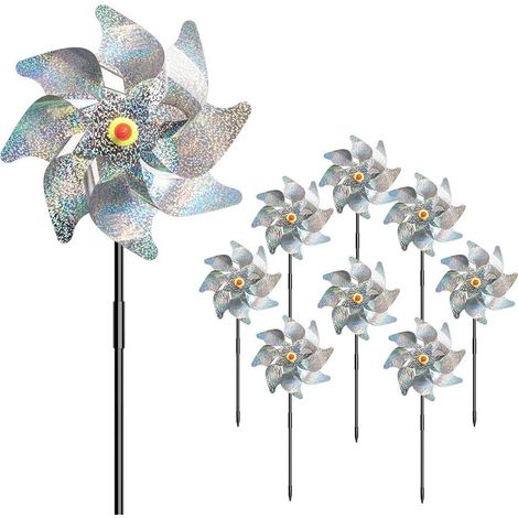 Pinwheel Réfléchissant - 8 Pièces - Pour Jardin Potager Ferme Balcon Cour - Anti-Oiseaux Sans Toxique - Mylar Argenté Résistant UV