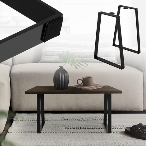 Juego de 2 patas de mesa de 28 x 40 cm de alto, forma trapezoidal, color negro, acero con recubrimiento en polvo, diseño industrial, patas para muebles de bricolaje, deslizadores para mesa de comedor,