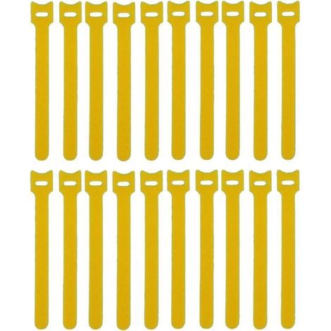 Pair Lot de 100 serre-câbles jaunes réutilisables avec crochet et boucle pour la gestion et l'organisation des câbles (1/5)
