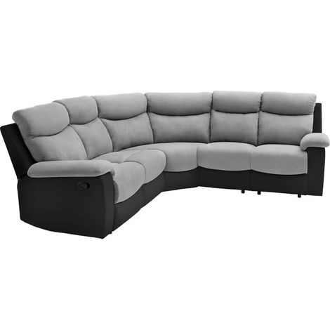 Loungitude – Canapé d'angle relaxation 5 places – Bi-matière simili et microfibre – Dimensions 238x238x99 cm – Fonction relaxation manuelle (1/5)