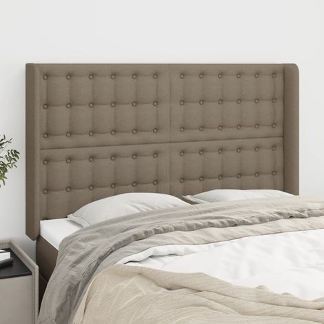 Tête lit de avec oreilles pour lit double, Cadre de lit, Tableau décoratif de chevet Taupe 147x16x118/128 cm Tissu CDE24814 (1/5)