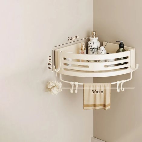 Étagère de salle de bain à 2 niveaux (avec barre) - Support métallique pour shampoing, étagère d'angle, sans perçage - Accessoires de salle de bain pour WC (1/5)