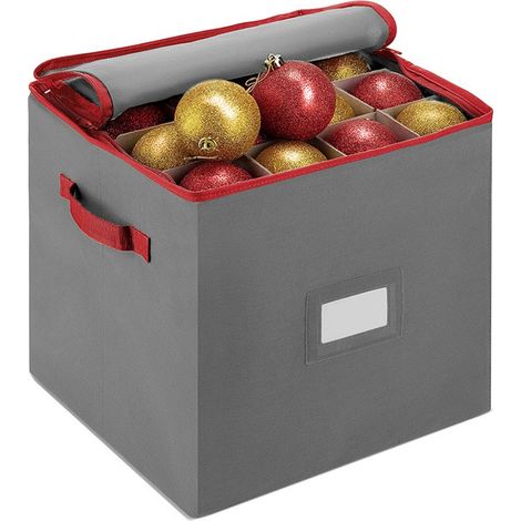 Boîte de rangement pour boules de Noël avec séparateur, grise, en tissu Oxford pliable, 64 boules 33x33x34,5cm-Gris (64 emplacements) (1/5)