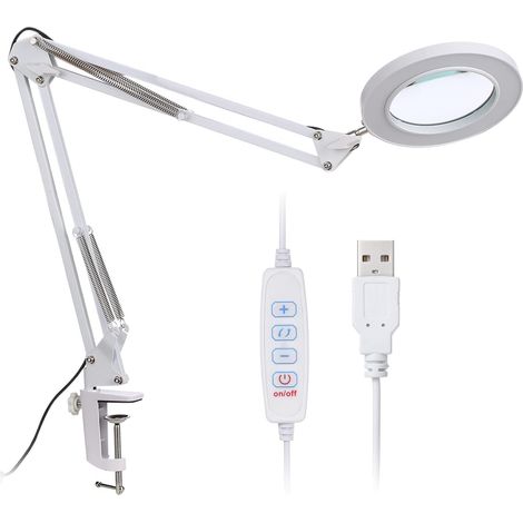 Lampe loupe LED, lampe de bureau USB, grossissement x8, 10 niveaux de luminosité réglables, blanche (1/5)