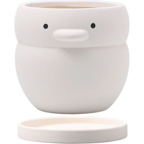 Pot de fleurs en céramique rond en forme de canard jaune mignon avec porte-stylo décoratif. Pot en argile respirant pour orchidée verte charnue. (1/5)