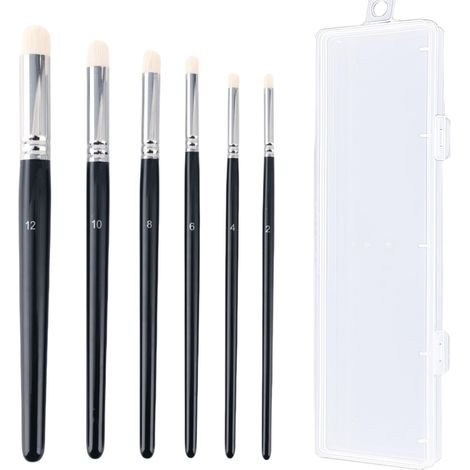 Lot de 6 pinceaux Drybrush - Poils en laine naturelle - Technique de pinceau à sec - Pinceau miniature pour peinture fine et projets d'art - Livré avec une boîte de rangement (6) (1/5)