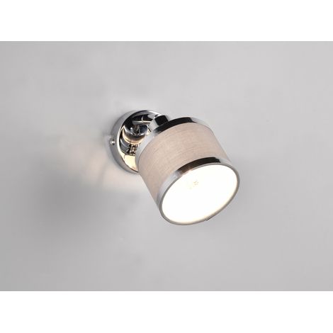 LED Wandstrahler Silber Chrom mit Stoffschirm Grau, Breite 10cm (1/5)