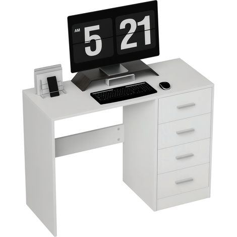 HOMCOM Computer Writing Desk with 4 Drawers, High Gloss Home Office Workstation