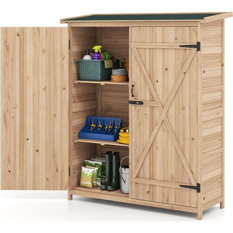 COSTWAY Armadio da Esterno in Legno Massello, Casetta Porta Attrezzi per Esterno con 2 Ripiani Rimovibili, Porte Bloccabili e Tetto Inclinato in Asfalto Impermeabile per Giardino, Cortile e Patio (1/5)