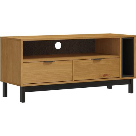 Mobile TV multimediale scaffale per televisione televisione buffet sala da pranzo soggiorno camera da letto FLAM 110 x 40 x 50 cm legno massello di pino marrone 020027619
