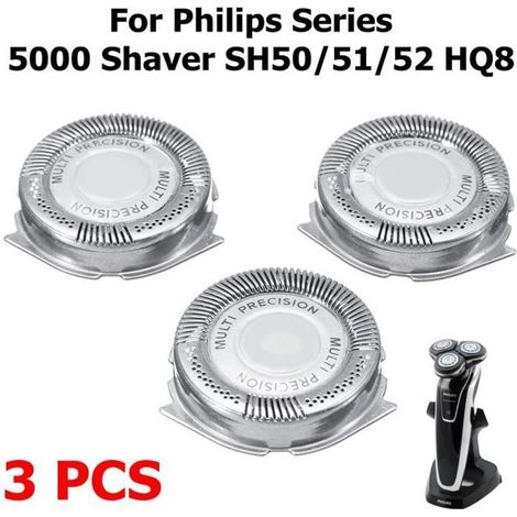 Tête de Rasoir - TEMPSA - SH50 - 3 Pièces - Compatible Philips Série 5000 - Acier Inoxydable (1/4)