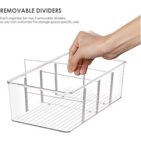 Organisateur de réfrigérateur à 4 compartiments, sans BPA, empilable pour sachets de thé, collations, épices, transparent (lot de 2) (1/5)