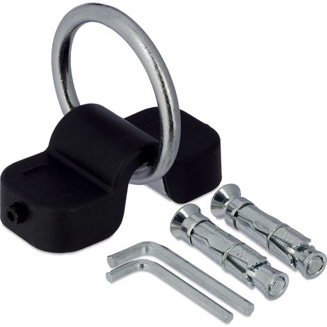 Relaxdays Mounted Bracket, Wall and Floor Anchor, Bike Mount, Fixed, 10mm Hook, Steel, Plastic, Storage, Black/Silver