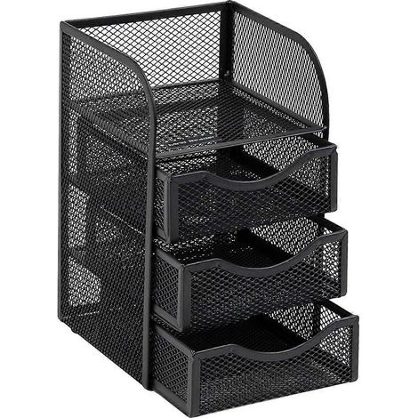 Rangement de bureau avec tiroir, panier à trombones, espace de travail, bureau, maille métallique (1/5)