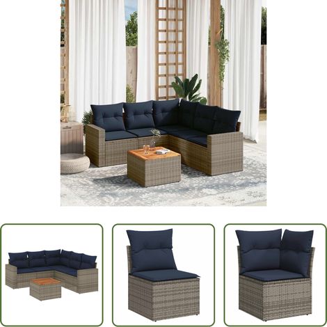 vidaXL Rattanmöbel - 6-tlg. Garten-Sofagarnitur mit Kissen Grau Poly Rattan (1/5)