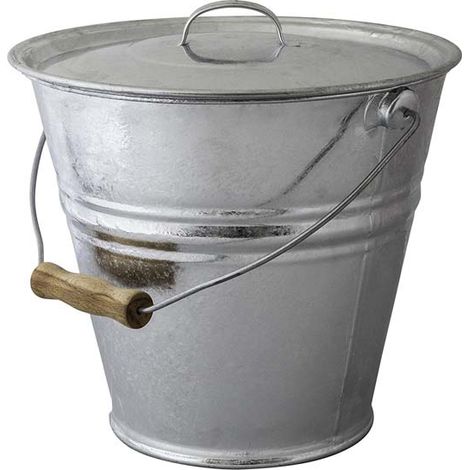 Seau en acier galvanisé 10L avec couvercle – Corps rond évasé avec anse en bois – SKU 40125 – Guillouard