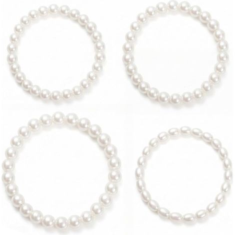 Lot de 4 Bracelets de Perles Blanc Cassé Empilables pour Femme - Style Vintage, Perles Artificielles pour Élégance Quotidienne (1/5)
