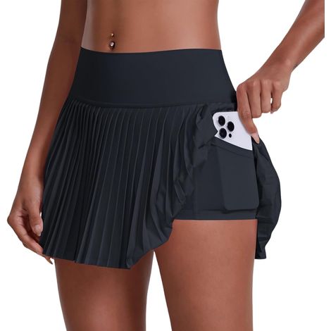 Jupe-short athlétique pour femme - Jupe de tennis légère taille haute avec poches et doublure - Jupe-short athlétique taille haute pour femme (1/5)