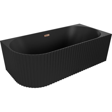 Mexen Gia bañera exenta esquinera acanalada derecha 170 x 80 cm, negro mate, rebosadero oro rosa - 52701708071P-60 (1/3)