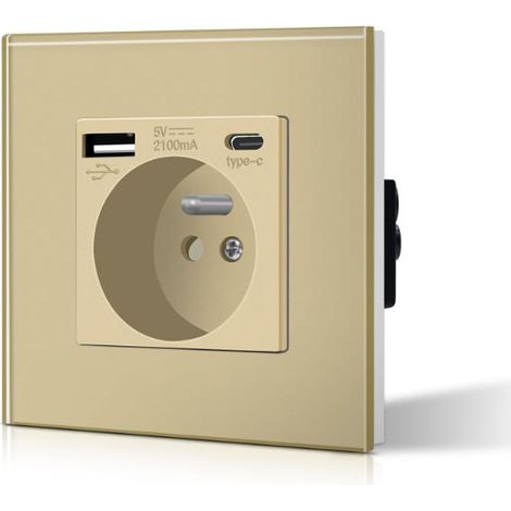 Prise murale française USB TypeC, PC doré, 16A, élégante et durable pour intérieurs modernes (1/5)
