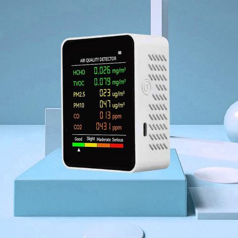 6-in-1 Multifunktions-Luftqualitätsdetektor PM2,5 PM10 HCHO TVOC CO CO2 - Weiß