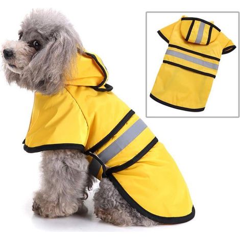 Manteau imperméable pour chien jaune XL - Réfléchissant, léger, avec capuche et trou de laisse (1/5)