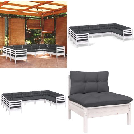 9-tlg. Garten-Lounge-Set mit Kissen Weiß Kiefernholz - Garten Lounge Set - Kiefernholz Möbel - Outdoor Möbel - Loungemöbel - Gartengeräte - Home & Living (1/5)