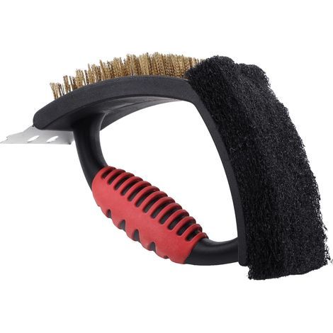 3-in-1 Barbecue Cleaning Brush AM35 - 430 Stainless Steel Scraper + Copper Wire + TPR Handle - 16.5 x 11.5 x 7 cm - Outdoor use on grills (1/2)