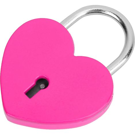 Heart-shaped lock with key, small 45x59mm metal padlock for jewelry boxes and luggage, decorative heart-shaped lock for children and girls, travel accessories (rose red) (1/5)