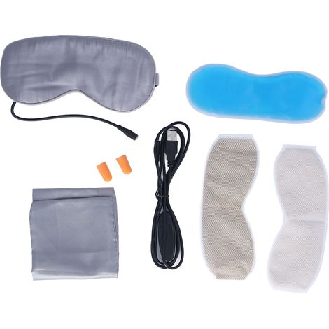 Masque pour les yeux USB chauffant, soulagement de la fatigue, patch oculaire vapeur pour un sommeil réparateur, gris argenté, 5V 10W (1/5)