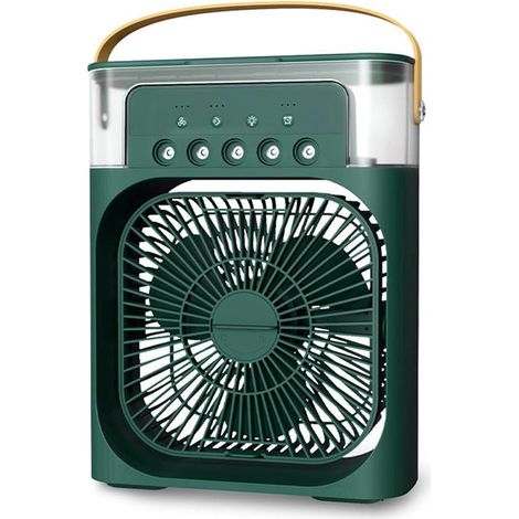 Ventilateur portable 4-en-1 avec brumisateur,mini climatiseur personnel,3 vitesses,ventilateur de table rafraîchissant (vert) (1/5)
