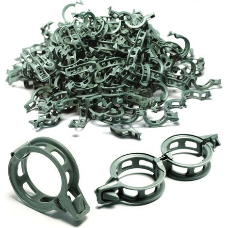 100 - Clips de soporte - Jardinería - Fijación para tomates y plantas trepadoras - Plástico PP reutilizable - Verde - 6,7 x 2,2 cm (1/5)