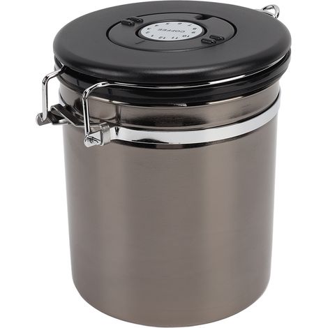 Boîte à café hermétique en acier inoxydable avec dosette pour thé, noix, farine, flocons d'avoine, tabac, noir (plaqué à l'eau) 1,5 L (1/5)