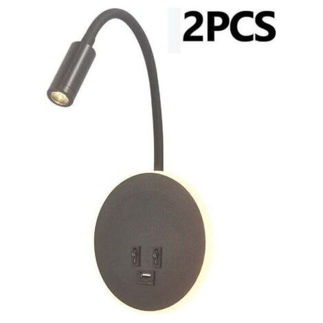 Lampe de Lecture Murale avec port de charge USB et Interrupteur indépendant, Applique murale LED Col de Cygne Flexible, Liseuse de Chevet pour Salon Chambre tête de lit Lecture(Negro, 2 piezas)