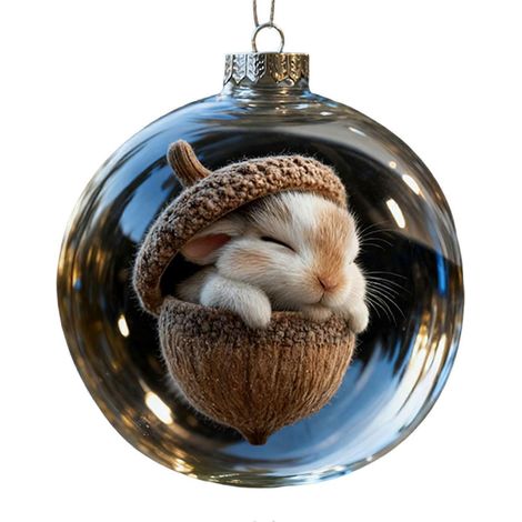 Forêt animal gland transparent boule, plastique décoration suspendue avec pin cône pour hiver sapin,D (1/5)