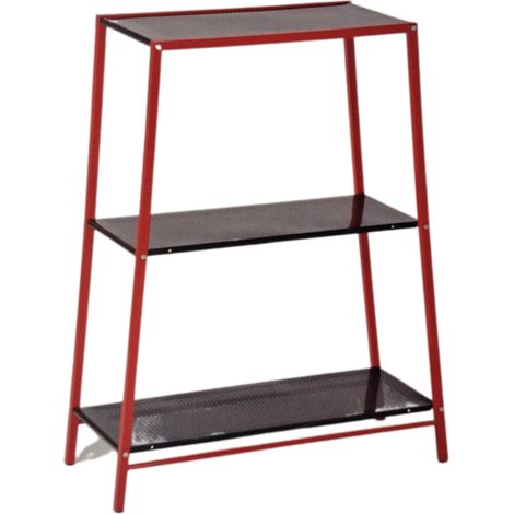 Scaffale in metallo con 3 ripiani, bicolore nero/rosso, dimensioni compatte
