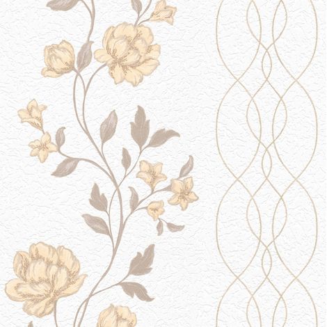 BRICOFLOR Papier Peint fleuri beige et marron Tapisserie florale pour chambre, cuisine & plus Papier Peint intissé fleuri pour salon (1/5)