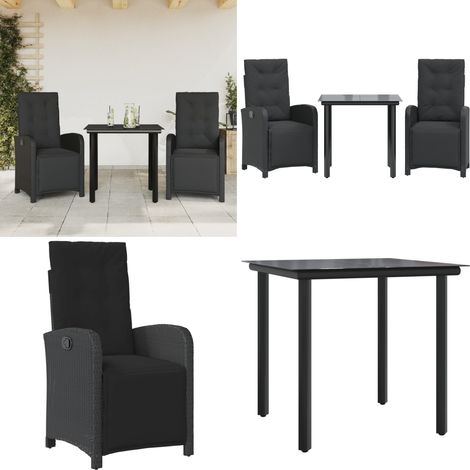 3-tlg. Bistro-Set mit Kissen Schwarz Poly Rattan - Gartenmöbel - Bistro-Set (1/5)