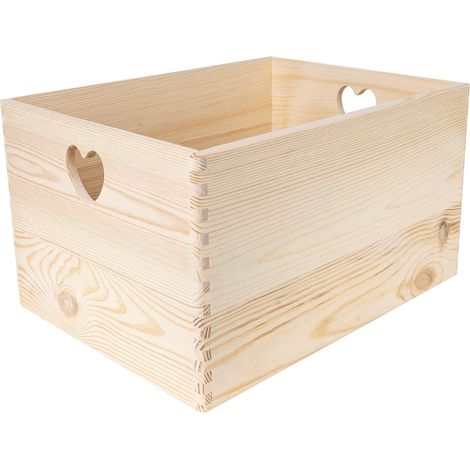 Caisse De Rangement Bois Avec Poignées Cœur 40 x 30 x 24 Cm (1/5)