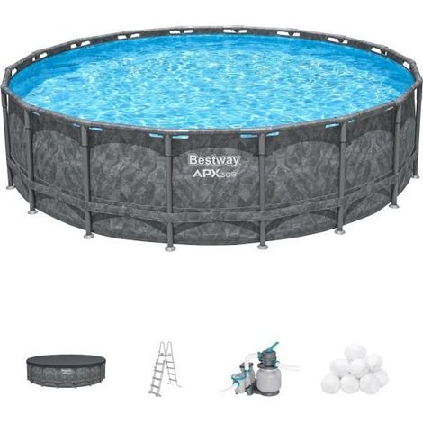 Kit Piscina fuera ground tubular BESTWAY - APX 365™ - 549 x 132 cm - Redonda (Filtro de arena, 250 g polysphere, escalera, funda)