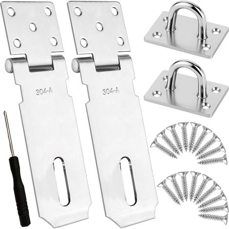 2x Loquet de cadenas en acier inoxydable de 4 pouces, verrou à pêne dormant robuste pour portes extérieures