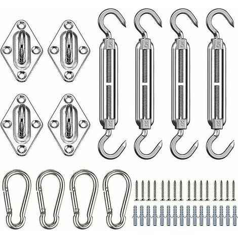 Green Mobility-Kit de Fixation pour Voile d'Ombrage,44 Pcs Inoxydable Kit de Montage Fixations d'ombrage de Voile, Kit Accessoires de Fixation de Matériel pour Auvents Carrés Rectangle et Triangulaire (1/5)
