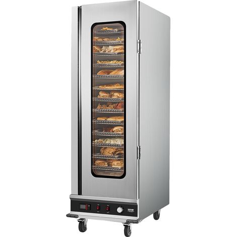 Calentador de alimentos VEVOR Hot Box de 16 niveles, con bandeja de agua, cristal transparente, acero inoxidable, para pizzas y pollo, puerta transparente. (1/2)
